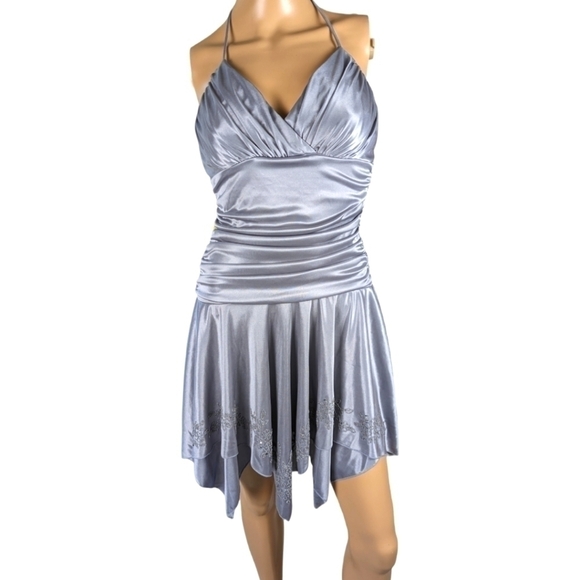 Love Tease Dresses & Skirts - Love Tease Silver Sequin Beaded Halter Drop-Waist Cocktail Dress Size‎ Medium